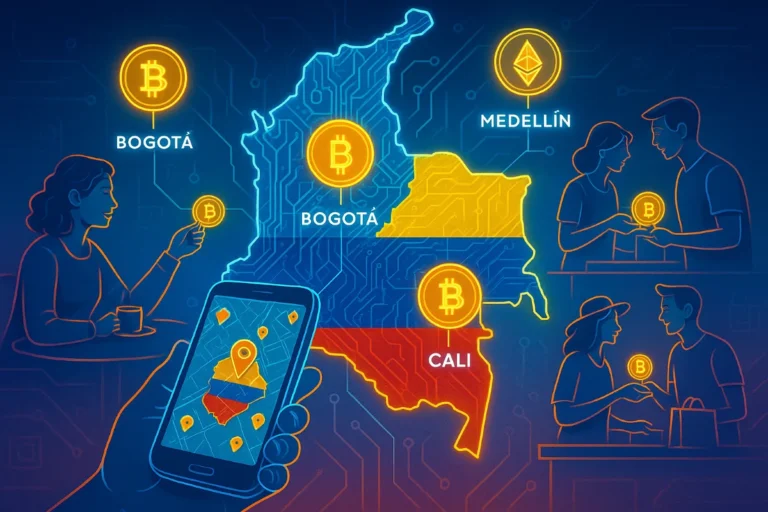 Mapa de los comercios que aceptan bitcoin en colombia con estilo neon